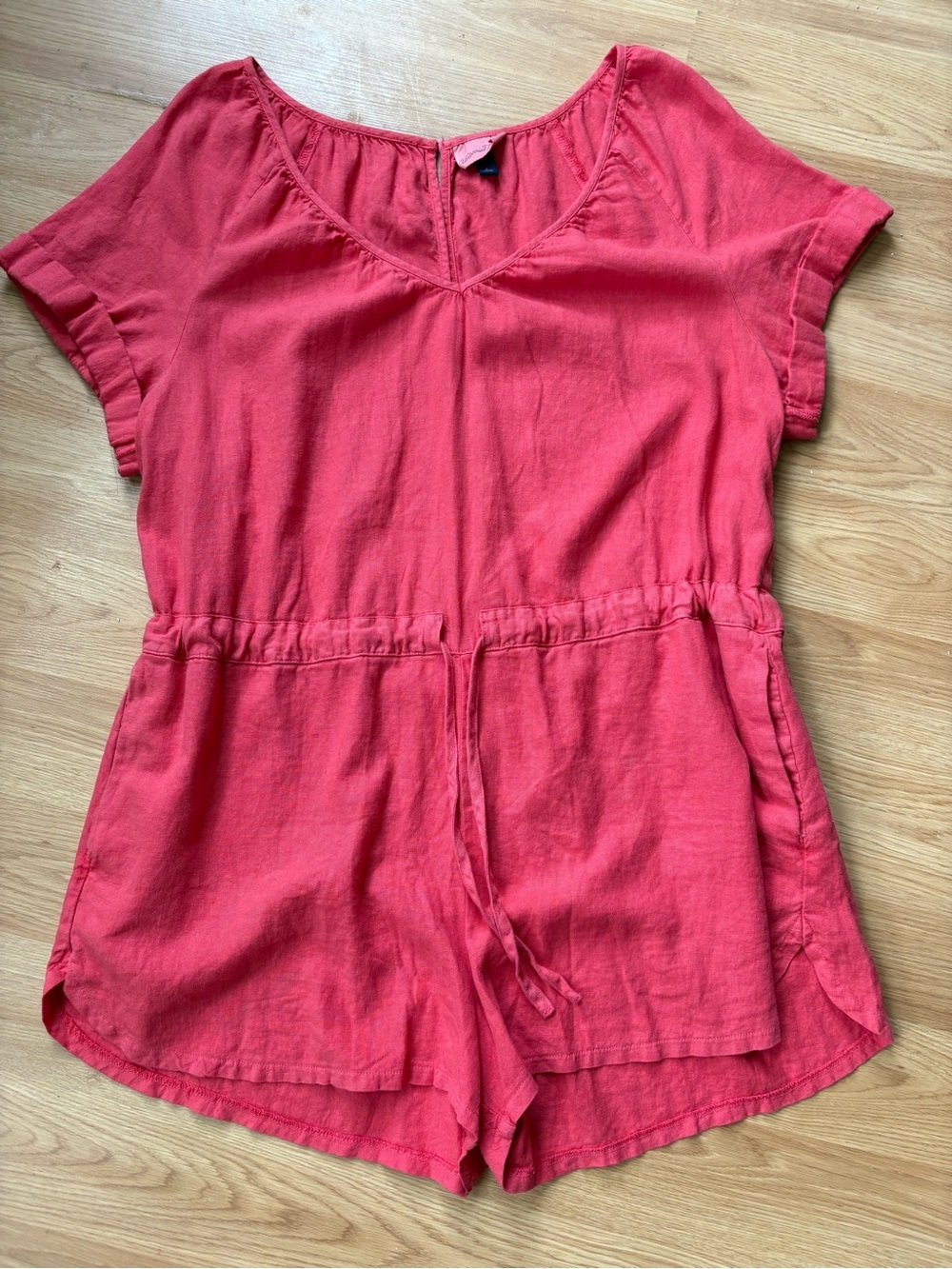 Universal Thread coral Shorts/jumpsuit Tie-Waist Romper Sz L. Linen blend